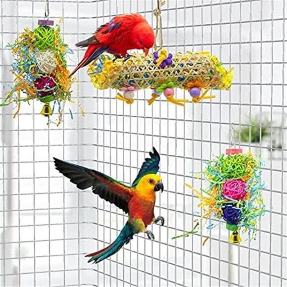 3Pack Bird Chewing Toys Foraging Shredder Toy Parrot Cage Bird Loofah HangingToy - Picture 5 of 6